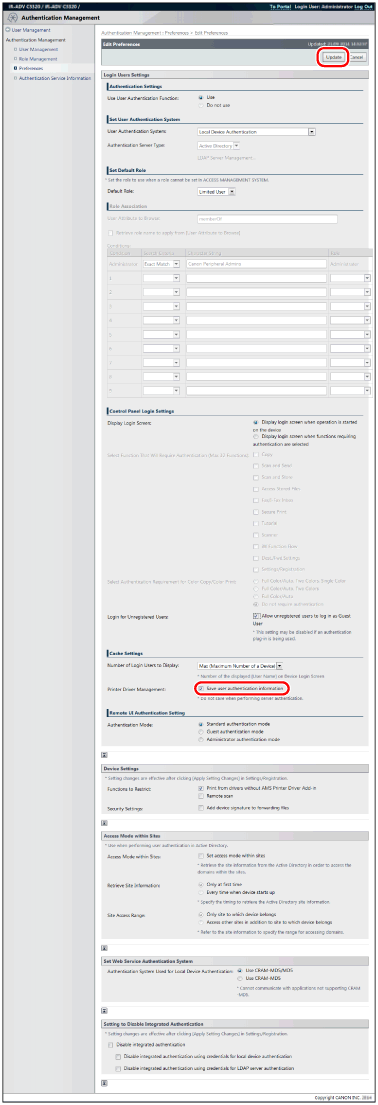 Specifying the Device Preferences Using User Authentication