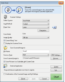 Performing a Scan Using a Shortcut Key