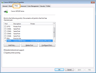 Configuring Printer Ports Canon Imageclass Mf229dw Mf226dn Mf217w Mf215 User S Guide