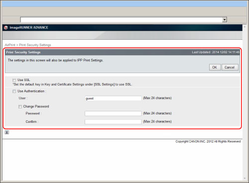 Configuring the Settings for Printing Using SSL and Authentication
