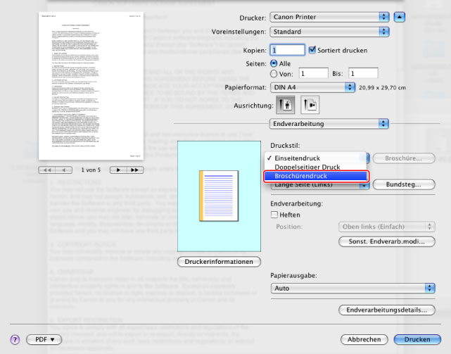 Drucken Einer Broschure Mac Canon Imagerunner Advance C5255i C5255 C5250i C5250 C5240i C5235i Anwenderhandbuch