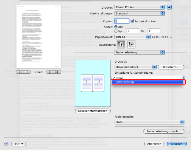 Drucken Einer Broschure Mac Canon Imagerunner Advance C5255i C5255 C5250i C5250 C5240i C5235i Anwenderhandbuch