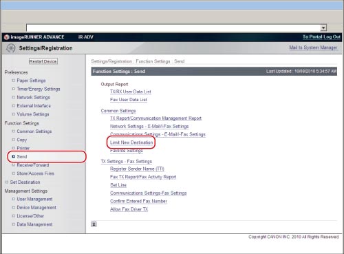 Specifying Send/Fax Security Settings - Canon - imageRUNNER