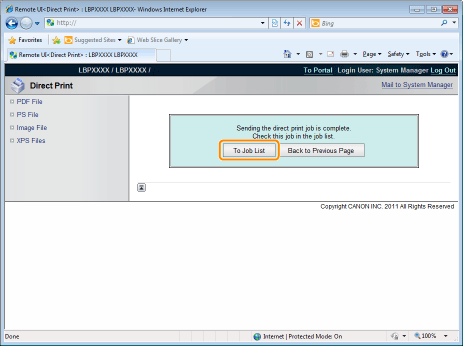 Printing the TIFF/JPEG File Using the Direct Print Function