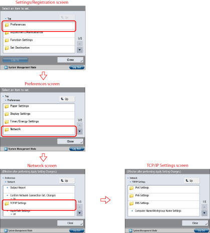 Specifying Network Settings from the Touch Panel Display