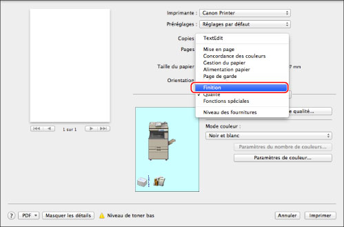 S lection de pr r glages pour l impression Mac OS Canon