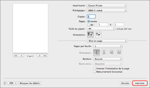 S lection de pr r glages pour l impression Mac OS Canon