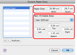 canon printer custom paper size