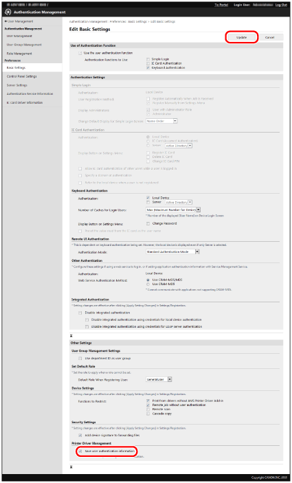 Specifying the Device Preferences Using User Authentication