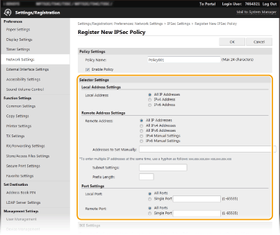 Configuring IPSec Settings