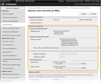 Configuracion De Las Opciones De Ipsec Canon Imageclass Mf449dw Mf448dw Mf445dw Guia De Usuario Manual De Producto